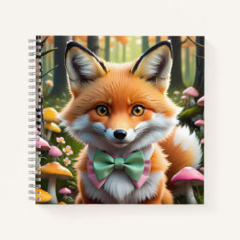 Niedlicher Fox mit einem grünen und rosa Bug Notizbuch