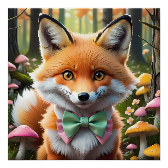Niedlicher Fox mit einem grünen und rosa Bug Poster (Vorderseite)