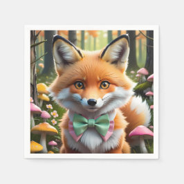 Niedlicher Fox mit einem grünen und rosa Bug Serviette