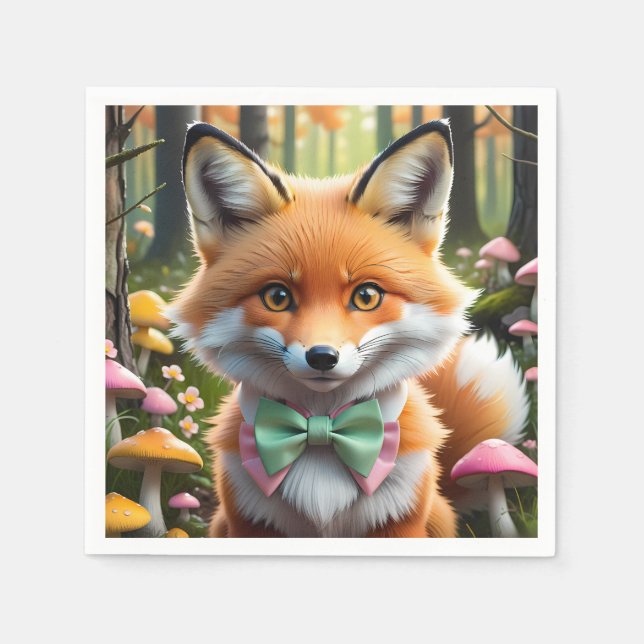 Niedlicher Fox mit einem grünen und rosa Bug Serviette (Vorderseite)