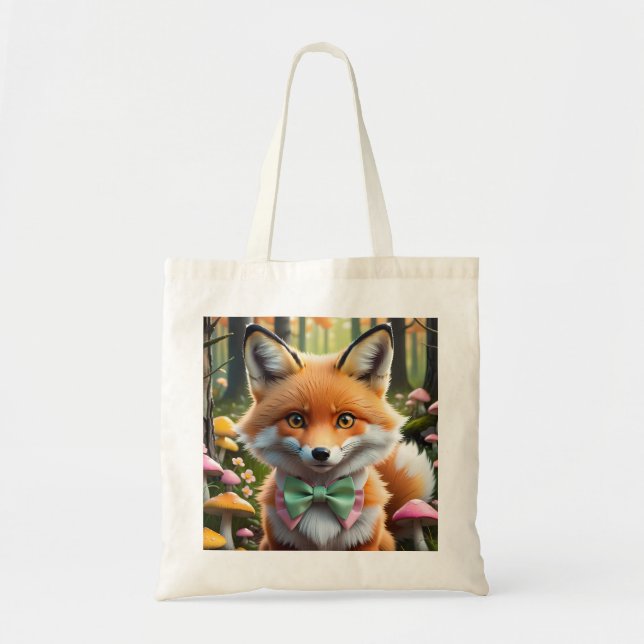 Niedlicher Fox mit einem grünen und rosa Bug Tragetasche (Vorne)