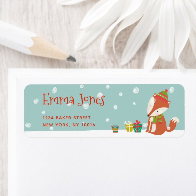 Niedlicher Fox mit Present | Aqua Green Christmas (Insitu)
