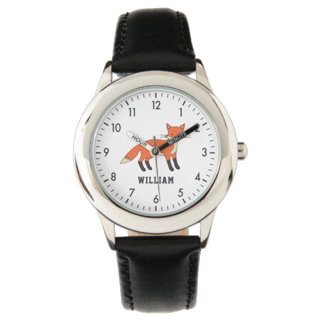 Niedlicher Fox-Personalisierter Individuelle Name  Armbanduhr (Vorderseite)