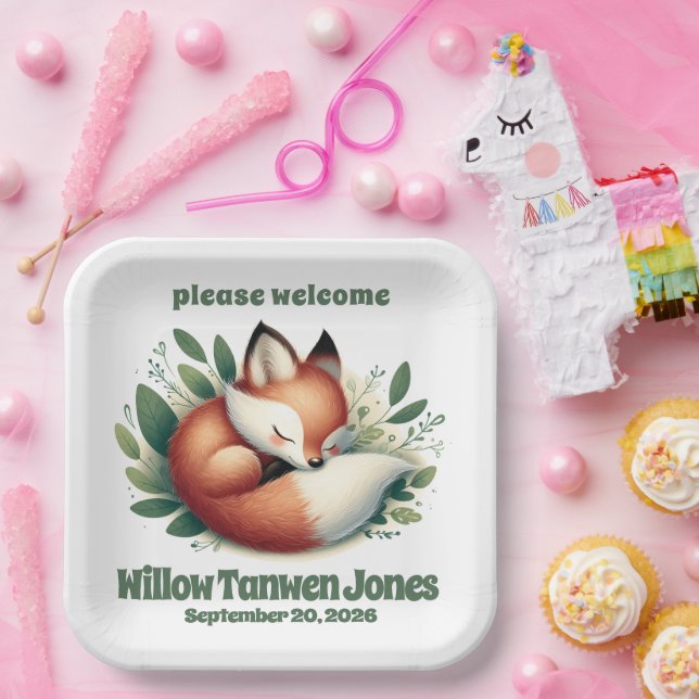 Niedlicher Fox-Schlaf in Blätter Kinderdusche Pappteller (Party)