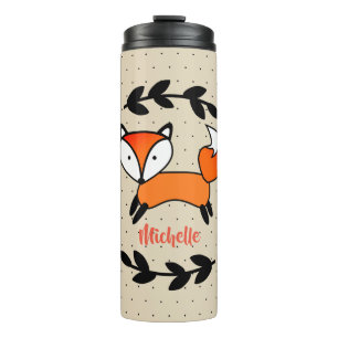 Niedlicher Fox u. schwarze Lorbeer-Polka Thermosbecher