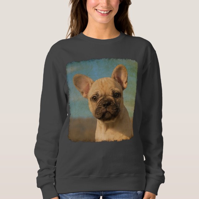 Niedlicher französische Bulldoggen-Welpen-Vintages Sweatshirt (Vorderseite)