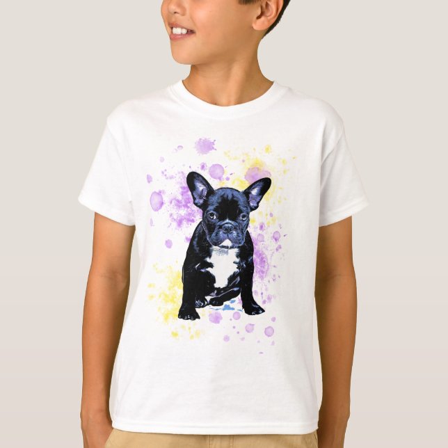 Niedlicher französische BulldoggeWatercolor Inky T-Shirt (Vorderseite)