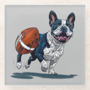 Niedlicher französischer Bulldog als Fußballspiele Glasuntersetzer