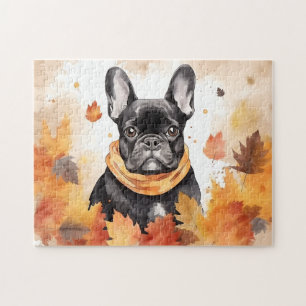 Niedlicher französischer Bulldog-Hund/Herbst/Herbs