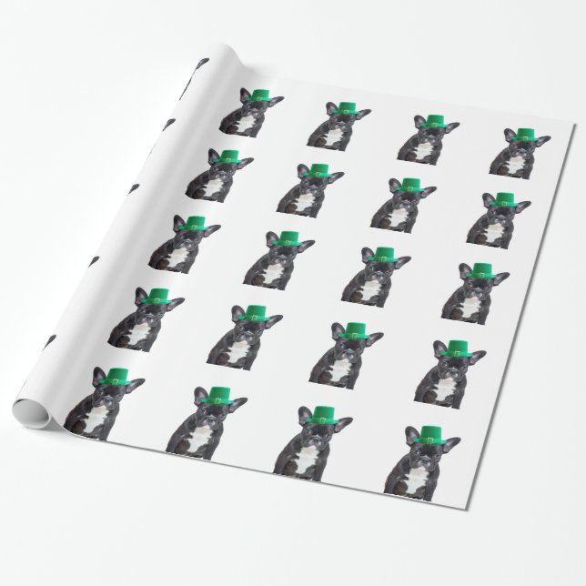 Niedlicher französischer Bulldog mit Hat St. Patri Geschenkpapier (Ungerollt)