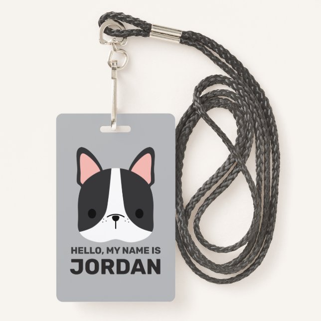 Niedlicher französischer Bulldog mit Personalisier Ausweis (Vorderseite mit Schlüsselband)
