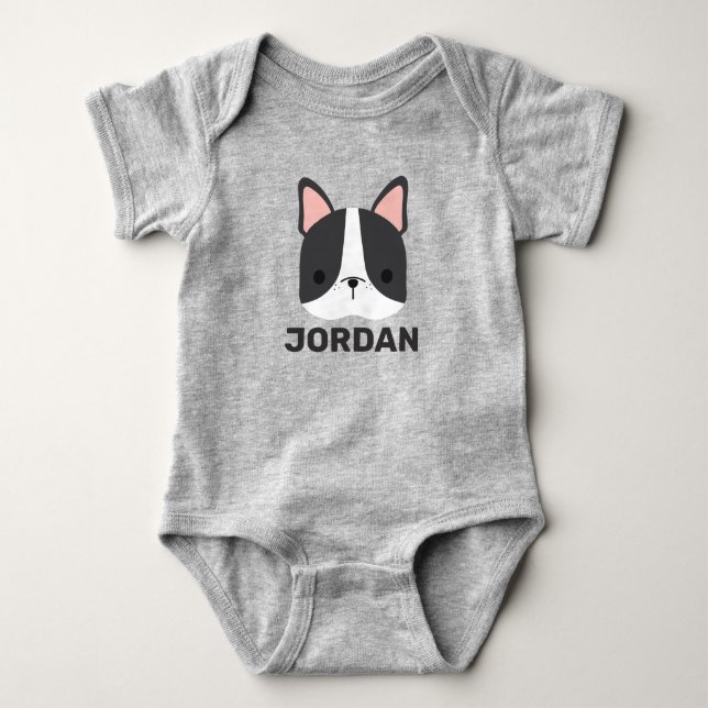 Niedlicher französischer Bulldog mit Personalisier Baby Strampler (Vorderseite)