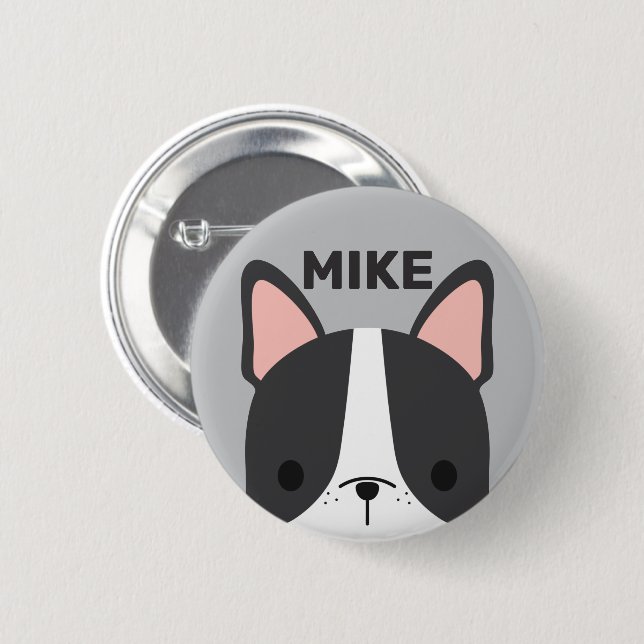 Niedlicher französischer Bulldog mit Personalisier Button (Vorne & Hinten)