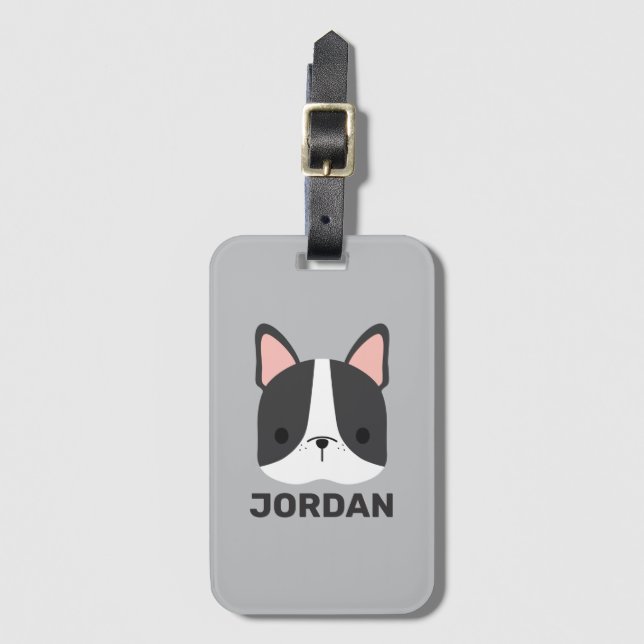 Niedlicher französischer Bulldog mit Personalisier Gepäckanhänger (Vorderseite Vertikal)