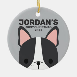 Niedlicher französischer Bulldog mit Personalisier Keramik Ornament