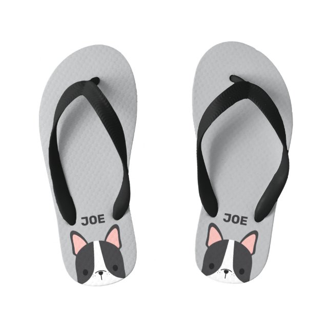 Niedlicher französischer Bulldog mit Personalisier Kinderbadesandalen (Fußbett)