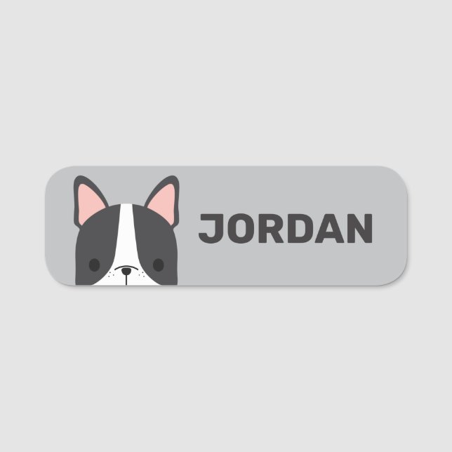 Niedlicher französischer Bulldog mit Personalisier Namensschild (Vorderseite)