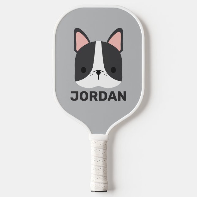 Niedlicher französischer Bulldog mit Personalisier Pickleball Schläger (Vorderseite)