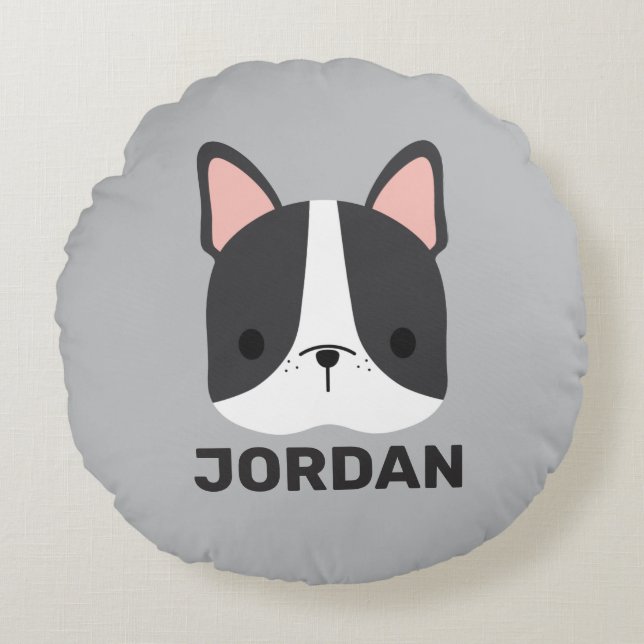 Niedlicher französischer Bulldog mit Personalisier Rundes Kissen (Vorderseite)