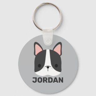 Niedlicher französischer Bulldog mit Personalisier Schlüsselanhänger