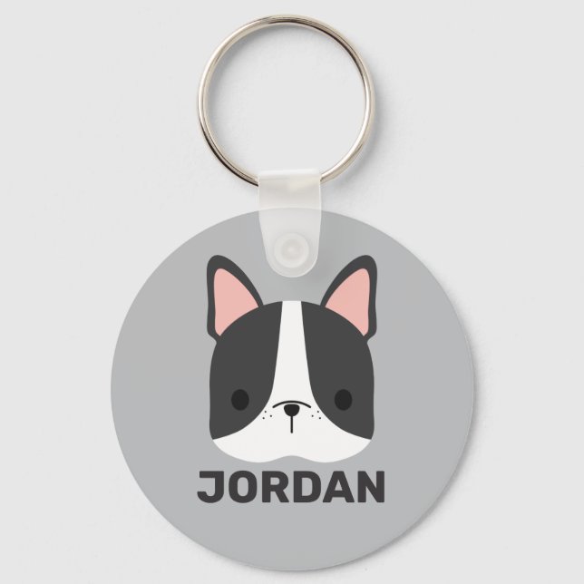 Niedlicher französischer Bulldog mit Personalisier Schlüsselanhänger (Vorderseite)