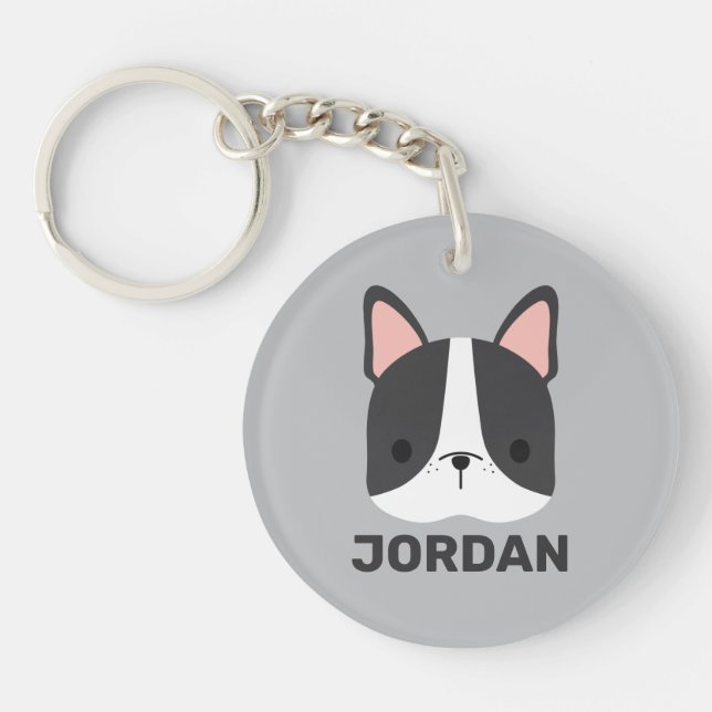 Niedlicher französischer Bulldog mit Personalisier Schlüsselanhänger (Vorderseite)