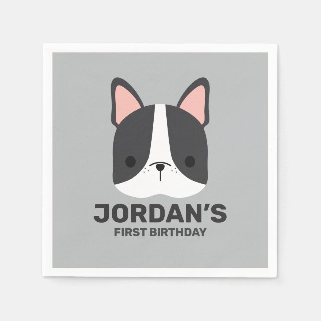 Niedlicher französischer Bulldog mit Personalisier Serviette (Vorderseite)