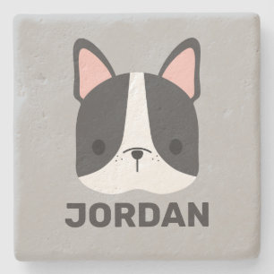 Niedlicher französischer Bulldog mit Personalisier Steinuntersetzer