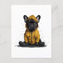 Niedlicher französischer Bulldog mit Regenmantel