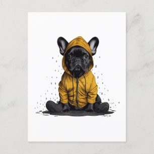 Niedlicher französischer Bulldog mit Regenmantel Postkarte