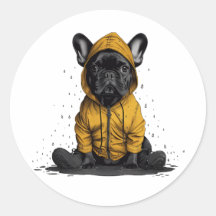 Niedlicher französischer Bulldog mit Regenmantel