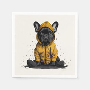 Niedlicher französischer Bulldog mit Regenmantel Serviette