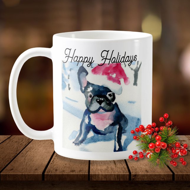Niedlicher französischer Bulldog mit Weihnachts-We Kaffeetasse (Von Creator hochgeladen)