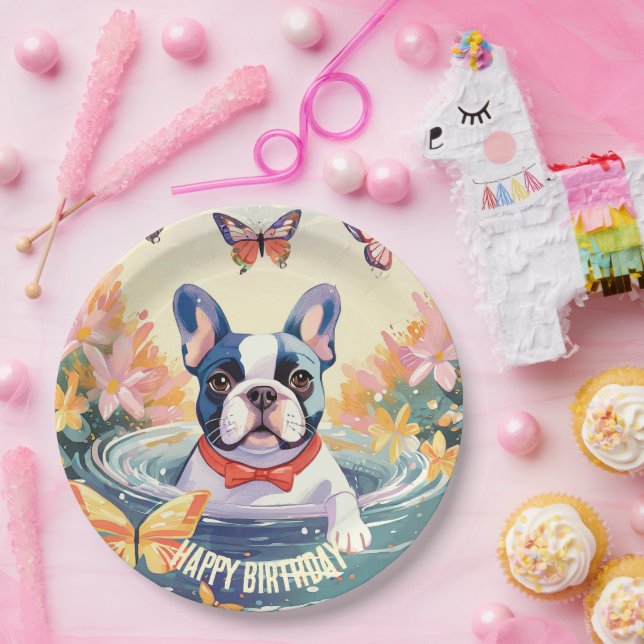 Niedlicher französischer Bulldog Pappteller (Party)