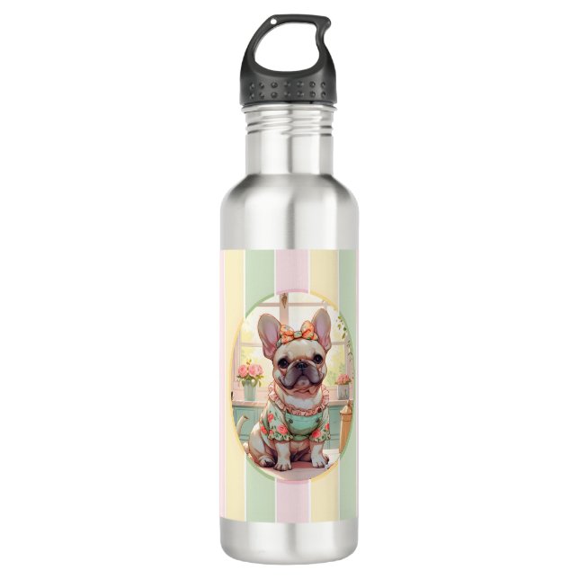 Niedlicher französischer Bulldog Pastell Lines Cot Edelstahlflasche (Vorderseite)