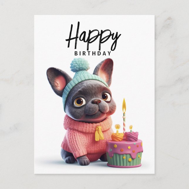 Niedlicher französischer Bulldog, rosa Kleid, Gebu Postkarte (Vorderseite)