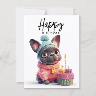 Niedlicher französischer Bulldog, rosa Kleid, Gebu Postkarte