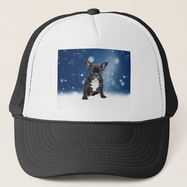 Niedlicher französischer Bulldog Snow Stars Truckerkappe (Vorderseite)