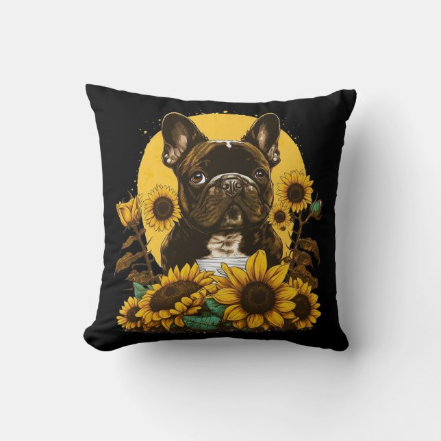 Niedlicher französischer Bulldog Sonnenblume Lover Kissen (Vorderseite)