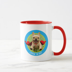 Niedlicher französischer Bulldog Superheld im Gra Tasse