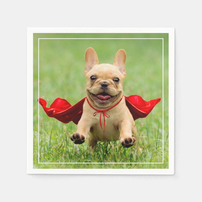 Niedlicher französischer Bulldog Superheld im Gras Serviette (Vorderseite)