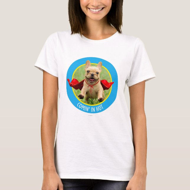 Niedlicher französischer Bulldog Superheld im Gras T-Shirt (Vorderseite)