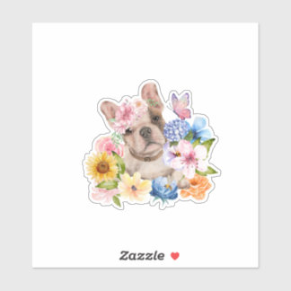 Niedlicher französischer Bulldog umgeben von Blume Aufkleber