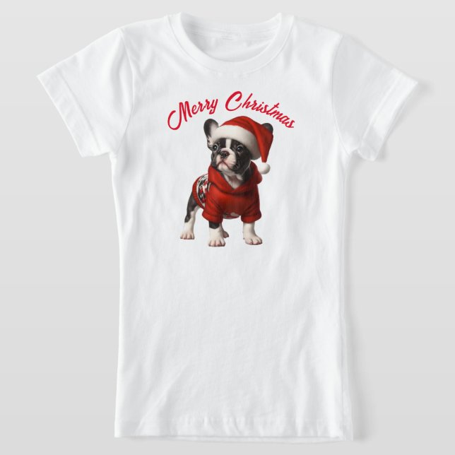 Niedlicher französischer Bulldog und Weihnachtsman T-Shirt (Ablage )
