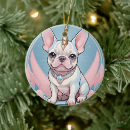 Niedlicher französischer Bulldog Unicorn Pastellro Keramik Ornament