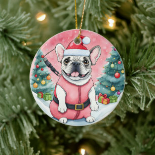 Niedlicher französischer Bulldog Weihnachten Keramik Ornament