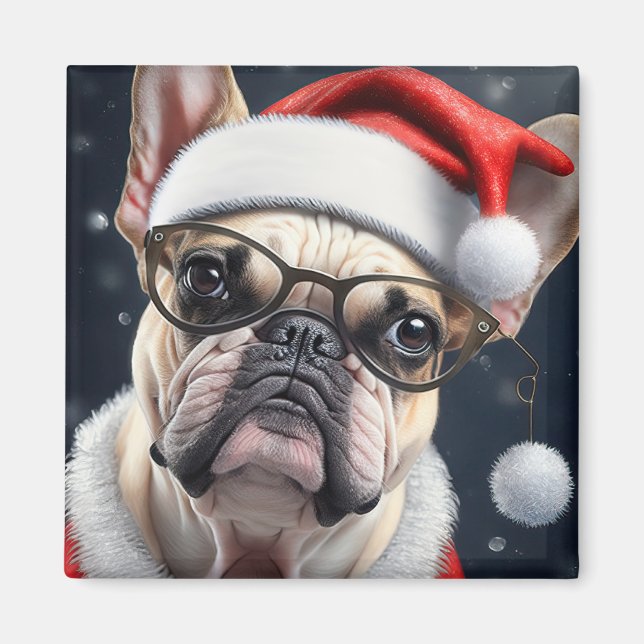 Niedlicher französischer Bulldog Weihnachtsgeschen Magnet (Vorne)