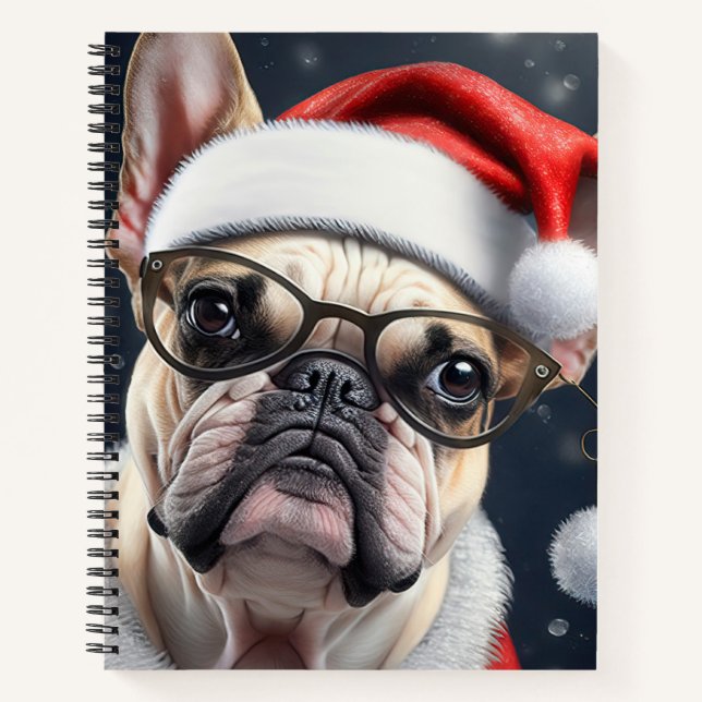 Niedlicher französischer Bulldog Weihnachtsgeschen Notizbuch (Vorderseite)