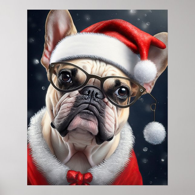Niedlicher französischer Bulldog Weihnachtsgeschen Poster (Vorne)