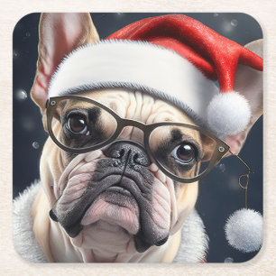 Niedlicher französischer Bulldog Weihnachtsgeschen Rechteckiger Pappuntersetzer